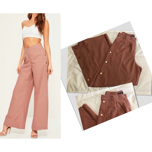 Missguided Pants - Side Detail Wide Leg Trousers